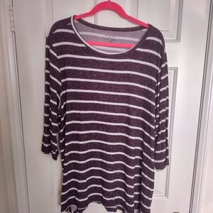 Lane Bryant Striped Top - Burgundy and White